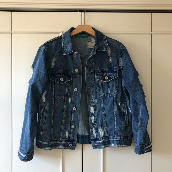 Oversized distressed Jean Jacket - Picture 2 of 6